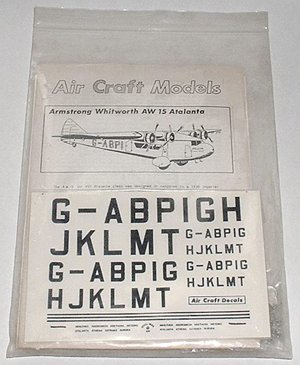 Norton Nut's Air Craft Models 1/144 vac form A.W. Atalanta kit