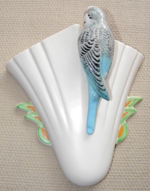 Norton Nut's Sylvac Blue Budgie Wall Pocket Vase No 1956