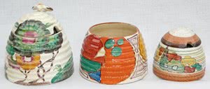 Norton Nut's Three Clarice Cliff Beehive Honey Pots