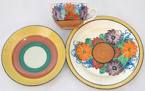 Norton Nut's Clarice Cliff Gayday Trio - Cup, Saucer, Tea Plate