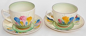 Norton Nut's Clarice Cliff Spring Crocus Pattern - 2 Cups And Saucers