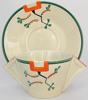 Norton Nut's Clarice Cliff Ravel Pattern Conical Soup Cup and Saucer