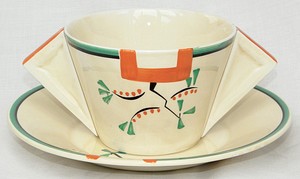 Norton Nut's Clarice Cliff Ravel Pattern Conical Soup Cup and Saucer